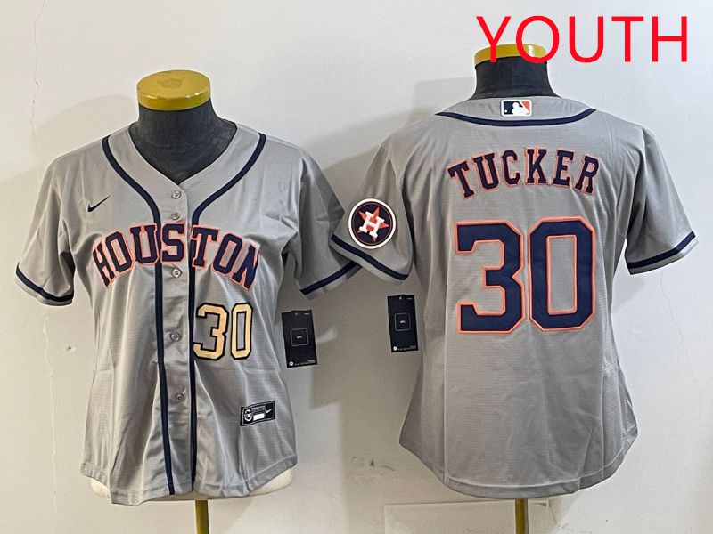 Youth Houston Astros #30 Tucker Grey Game 2025 Nike MLB Jersey style 4